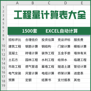 工程量计算表格软件大全钢结构土建安装路桥市政装修建筑预算造价-虚拟资料平台